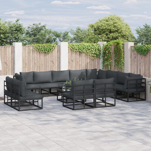 vidaXL Vrtna sedežna garnitura 12 pcs Črna 353 x 283 x 71 cm Aluminij Cene