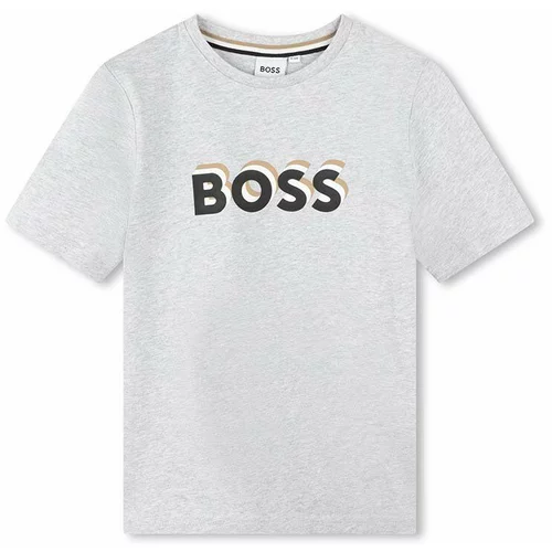 Boss Dječja pamučna majica kratkih rukava boja: siva, s tiskom