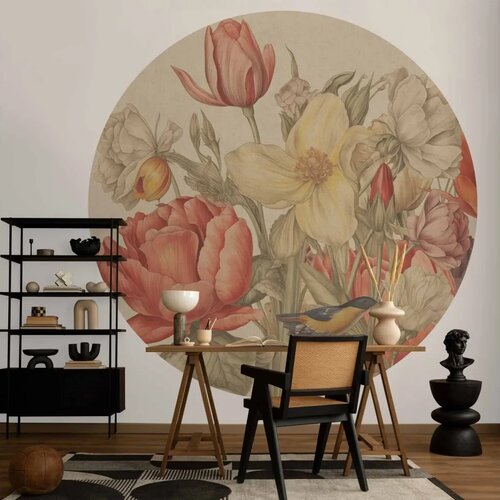  Okrugla fototapeta - Bouquet of flowers on a cream background 230x230 Slike