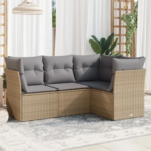 vidaXL 4-dijelni set vrtnih sofa s jastucima bež od poliratana vidaXL 4-dijelni set vrtnih sofa s jastucima bež od poliratana