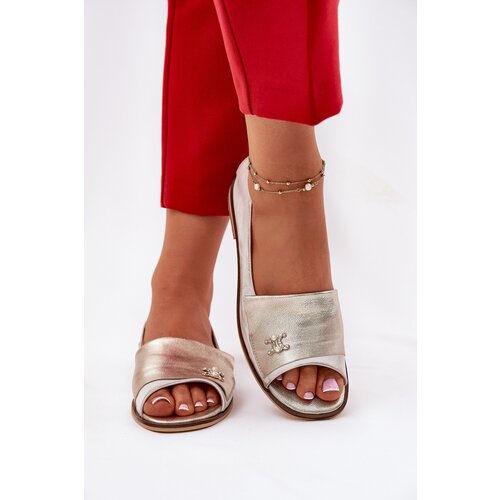 Zazoo Leather Elegant Ballerinas With Open Toes 1865 Gold Distressed Slike