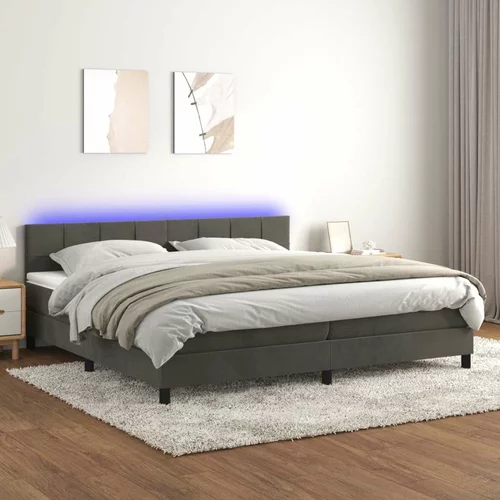  Krevet box spring s madracem LED tamnosivi 200x200 cm baršun