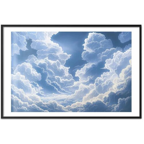  Plakat Blue Sky Breaking Through White Fluffy Clouds 90x60 Crni okvir s margom Cijene