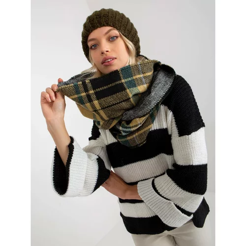 Fashion Hunters Women's black and beige checkered winter snood