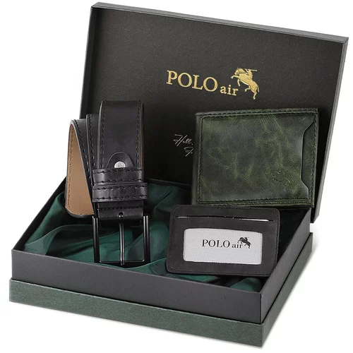 Polo Air Men's Sports Wallet with Box, Belt and Card Holder Set Khaki Green
