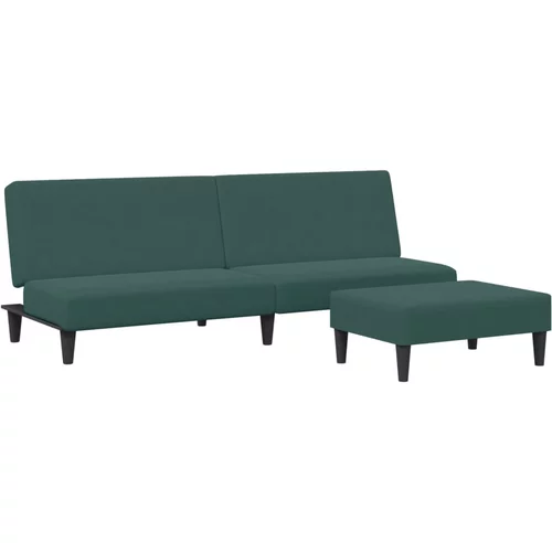 vidaXL Kavč dvosed z ležiščem in stolčkom za noge temno zelen žamet, (21086602)