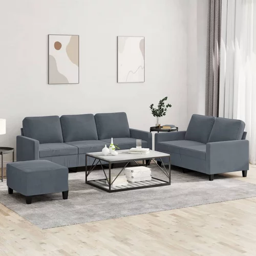 vidaXL 3-dijelni set sofa s jastucima tamnosivi baršunasti