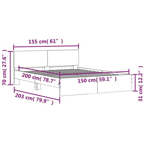  Okvir kreveta s uzglavljem boja hrasta 150x200 cm Slike