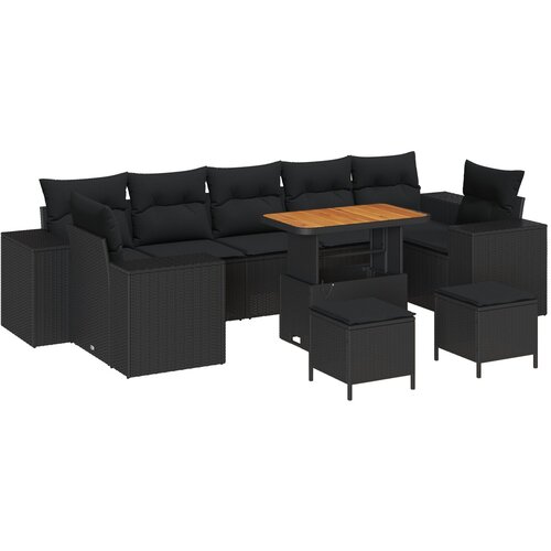 vidaXL 10 Djelni Vrtni Sofa Set s Jastučićima Crni Poli Ratan Akacija, 3 Djelni Vrtni Niskotlačni Set s Jastučićima Crni Poli Ratan Akacija Cijene