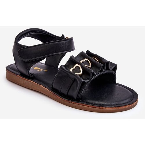 Kesi Children&amp;#039;s sandals with Velcro heart Black Havana Slike