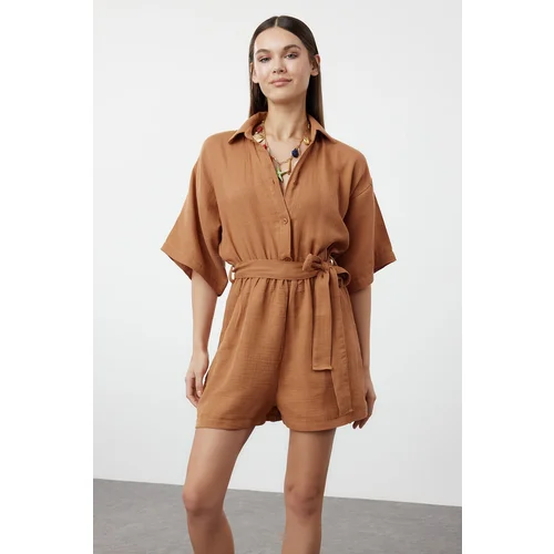 Trendyol Tile Belted Woven Muslin Jumpsuit