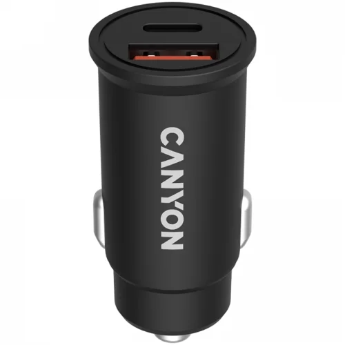 Canyon С-20B03,PD 30W/QC3.0 18W Pocket size car charger with 1-USB A+ 1-USB-C Input: DC12V-24V, Output: USBC: PD30W( 5V3A/9V3A/