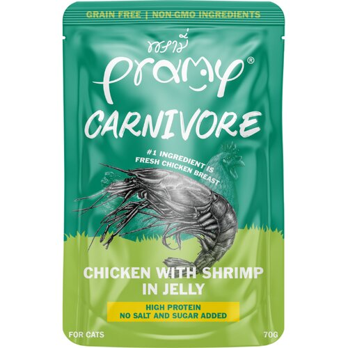 Pramy Cat Carnivore piletina s preljevom od &scaron;kampa u želeu 70 g Cijene