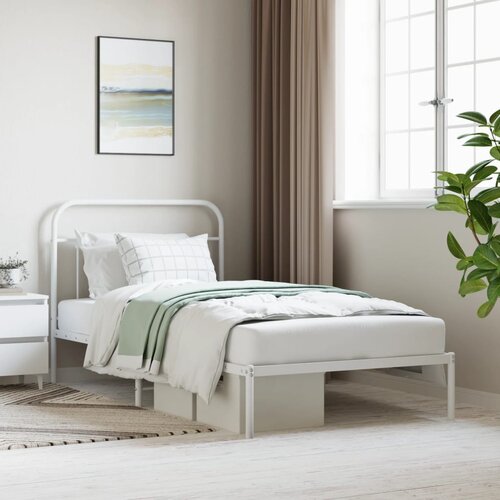 VidaXL Kovinski posteljni okvir z vzglavjem bel 100x200 cm Slike