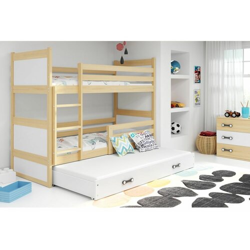 Rico drveni dečiji krevet na sprat sa tri kreveta - bukva - beli - 160x80 cm 3E4V2K5 Slike