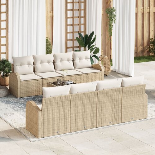 VidaXL 9 delni vrtni sofa set z blazinami Bež Poly Ratan Slike