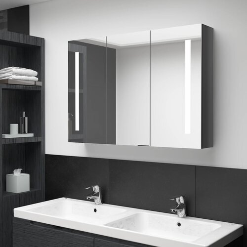  LED kupaonski ormarić s ogledalom 89 x 14 x 62 cm sjajni sivi Cijene