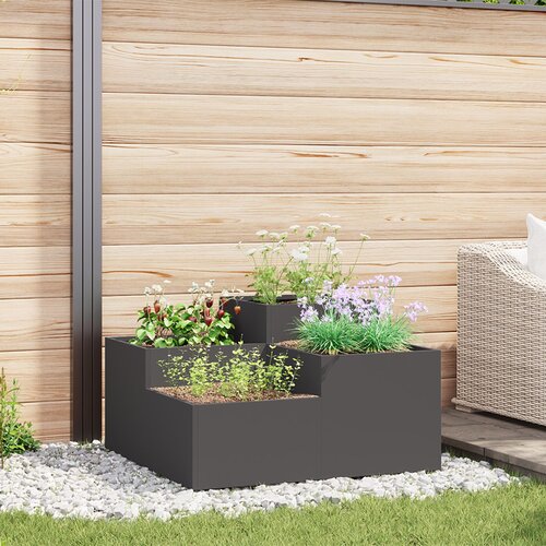 VidaXL Vrtni sadilnik Črn Hladno valjano jeklo 100 x 100 x 48 cm Slike