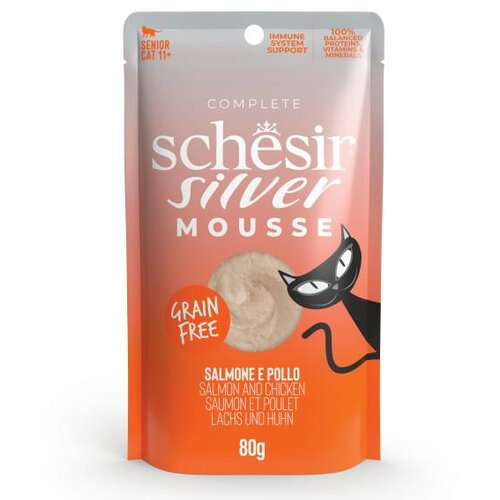 Schesir silver Senior sos za mačke - Piletina i losos musu 80g Slike