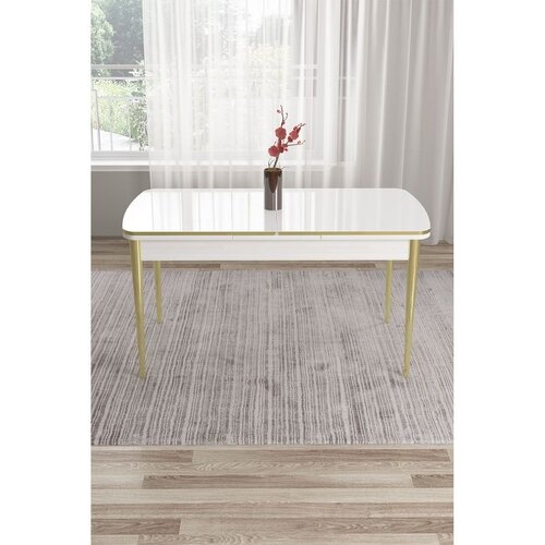 Hanah home trpezarijski sto na razvlačenje Edaf, 132 &amp;times; 80 cm (razvučen 170 cm), bela ploča, zlatne noge Slike