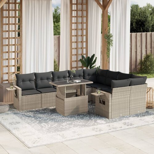 VidaXL 10-dijelni set vrtnih sofa poliratan s jastucima svijetlosivi Slike