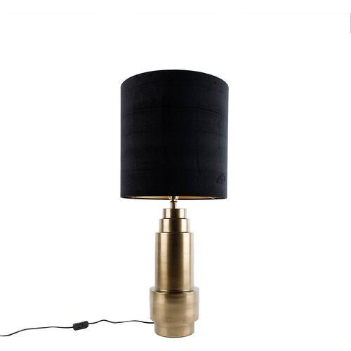 QAZQA Tafellamp brons velours kap zwart met goud 40 cm - Bruut Slike