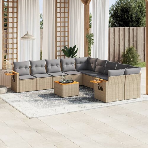 vidaXL 11-dijelni set vrtnih sofa od poliratana s jastucima bež Cijene