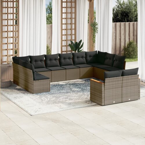 vidaXL 12-dijelni set vrtnih sofa od poliratana s jastucima sivi Cijene