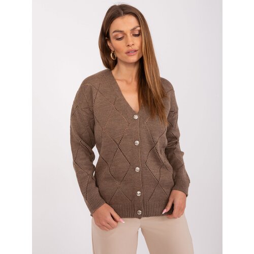 Fashion Hunters Brown openwork sweater with a neckline from RUE PARIS Cene