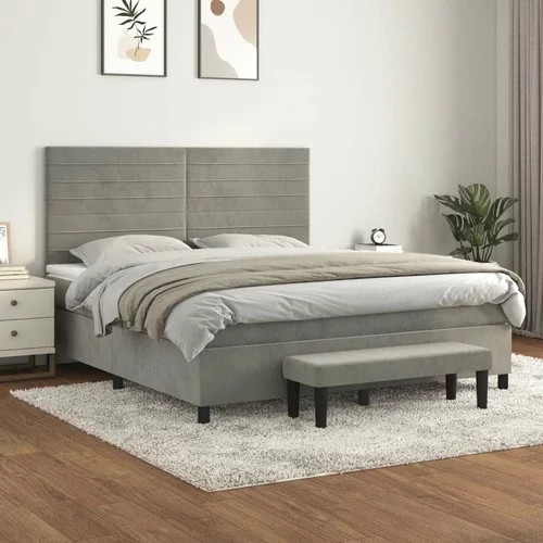  Box spring postelja z vzmetnico svetlo siva 160x200 cm žamet, (20901712)