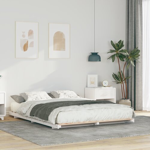 vidaXL Posteljni okvir Bela 140 x 210 cm Trdna borovina Cene