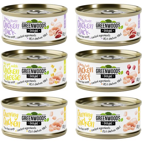 Greenwoods Poskusno mešano pakiranje Delight piščanec 6 x 70 g - Miks: 4 sorte Cene