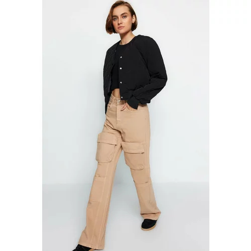 Trendyol Ecru High Waist Wide Leg Jeans with Cargo Pocket