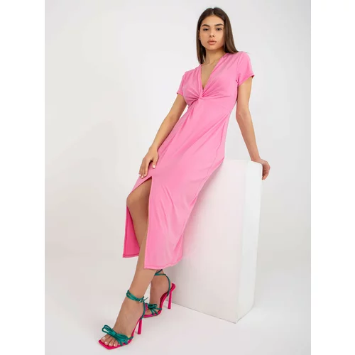 Fashion Hunters Pink midi cocktail dress with slit