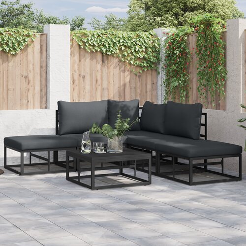 vidaXL Vrtna sedežna garnitura 6 pcs Črna 70 x 70 x 32 cm Aluminij Cene