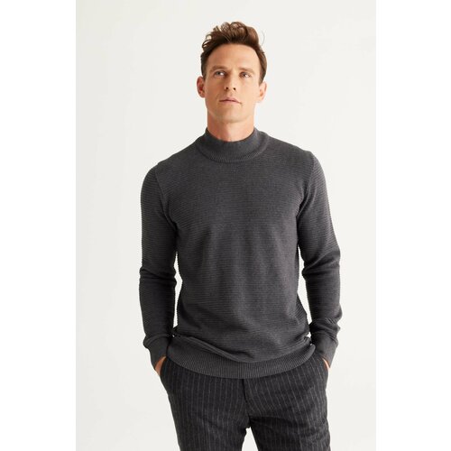 AC&Co / Altınyıldız Classics Men's Anthracite-Melange Recycle Standard Fit Half Turtleneck Cotton Patterned Knitwear Sweater Slike