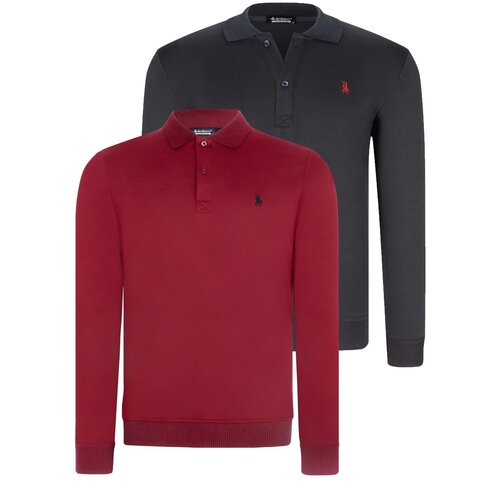 Dewberry DOUBLE SET V4007 MEN&amp;#039;S SWEATSHIRT-BURGUNDY-NAVY BLUE Slike