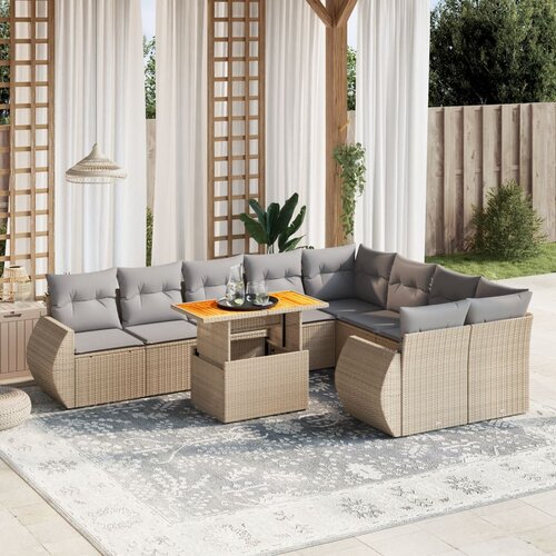 vidaXL 10-dijelni set vrtnih sofa s jastucima bež od poliratana Cijene