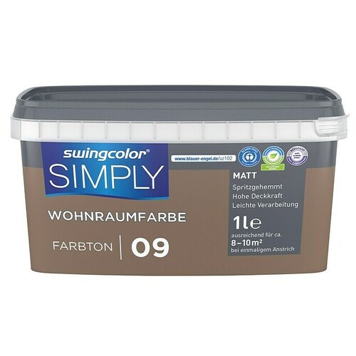 SWINGCOLOR Boja za zid Simply (Smeđa – br. 09, Mat, 1 l) Cijene