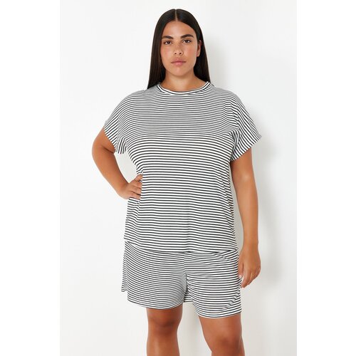 Trendyol Curve White-Black Striped Crew Neck Knitted Pajama Set Slike