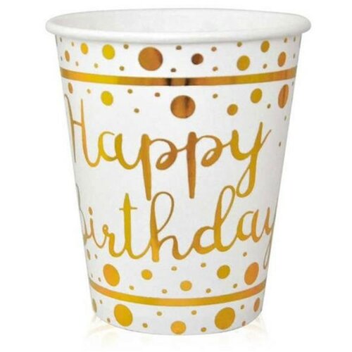 Happy birthday bele zlatne kartonske čaše 1/6 Cene
