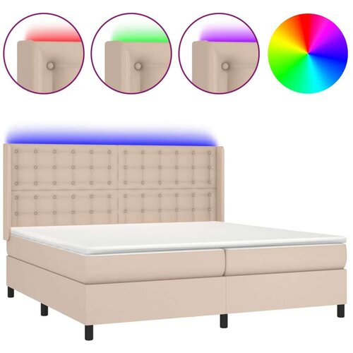  Krevet box spring madrac LED cappuccino 200x200cm umjetna koža Slike
