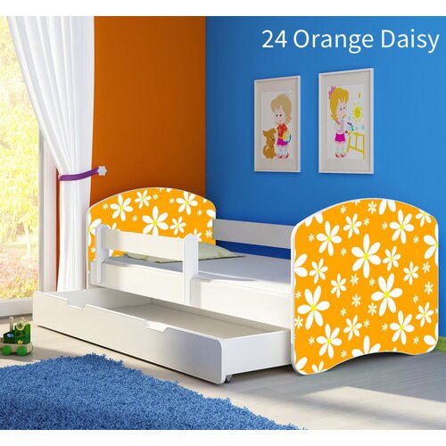  Dječji krevet ACMA s motivom, bočna bijela + ladica 180x80 cm 24 Orange Daisy Cijene