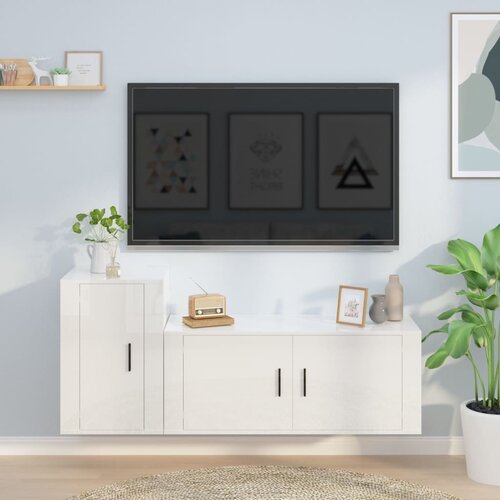 The Living Store Komplet TV omaric 2-delni visok sijaj bel inženirski les - Komplet TV Omaric, (21373867) Cene