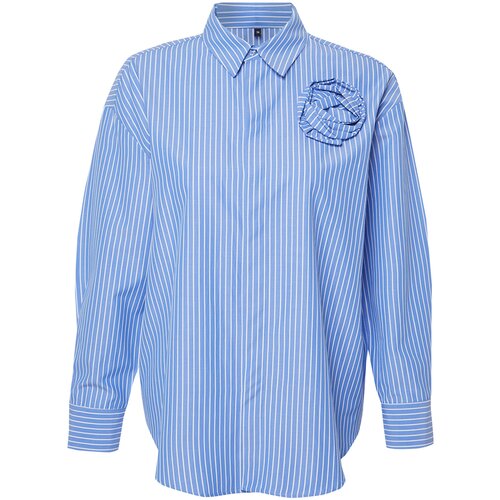 Trendyol Limited Edition Blue Striped Rose Detailed Woven Shirt Slike