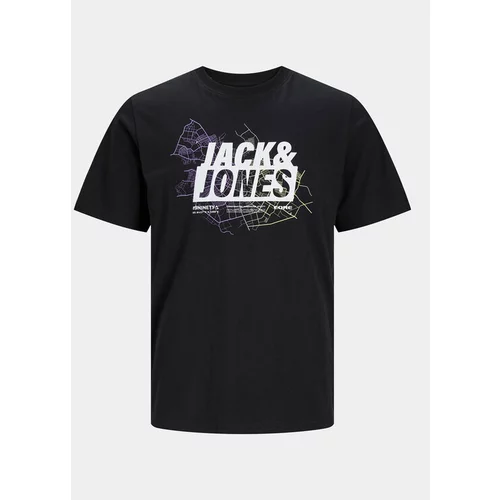 Jack & Jones Majica Map Logo 12252376 Črna Standard Fit