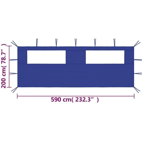 VidaXL Bočni zid za sjenicu s prozorima 6 x 2 m plavi Slike