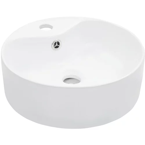 vidaXL Umivalnik z odprtino za odtekanje 36x13 cm keramičen bel