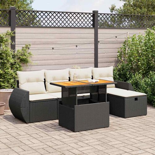 VidaXL 6-dijelni set vrtnih sofa s jastucima crni od poliratana bagrem Slike
