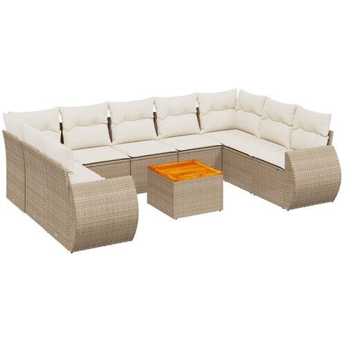  10-dijelni set vrtnih sofa s jastucima bež od poliratana 70 x 62 x 69 cm Slike